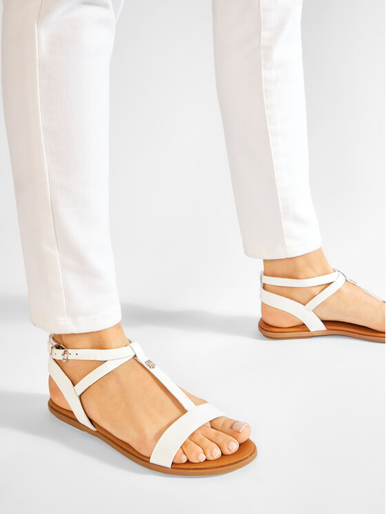Tommy Hilfiger Sandali Tommy Hilfiger Feminine Leather Flat Sandal FW0FW05628 Bela