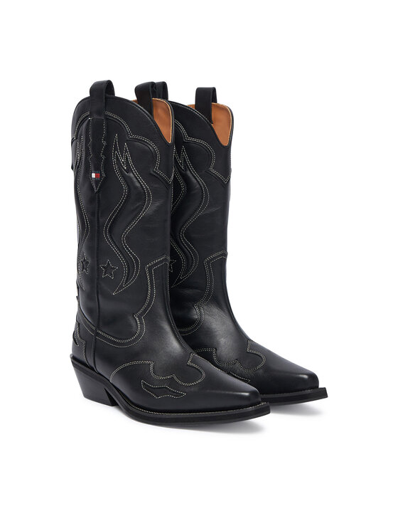 Tommy Jeans Kovboju apavi Tommy Jeans Archive Cowboy Boot Leather EN0EN03046 Melns