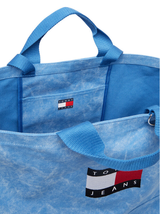 Tommy Jeans Rankinė Tommy Jeans Wavy Flag Canvas Tote Bag AW0AW18466 Mėlyna