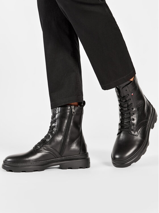 Tommy Hilfiger Zimske čizme Tommy Hilfiger Comfort Hilfiger Lth High Boot FM0FM04192 Crna