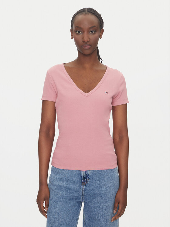 Tommy Jeans Tommy Jeans Póló Essential DW0DW17385 Rózsaszín Slim Fit