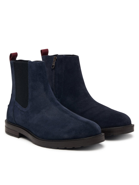 Tommy Hilfiger Polokozačky Tommy Hilfiger Cleated Hilifger Suede Boot FM0FM05961 Tmavomodrá