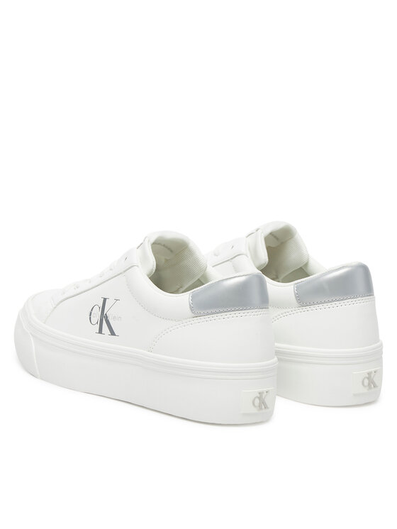 Calvin Klein Jeans Superge Calvin Klein Jeans Vulc Flatf Lth Silver Logo Tag YW0YW01877 Bela