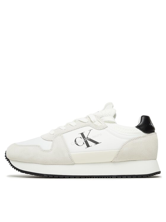 Calvin Klein Jeans Sneakersy Calvin Klein Jeans Runner Sock Laceup Ny-Lth YM0YM00553 Biały