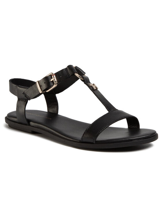 Tommy Hilfiger Σανδάλια Tommy Hilfiger Feminine Leather Flat Sandal FW0FW04882 Μαύρο
