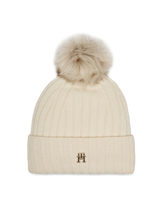 Tommy Hilfiger Čiapka Tommy Hilfiger Essential Chic Pompom Beanie AW0AW16125 Écru