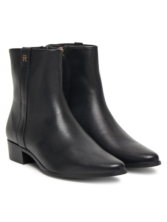 Tommy Hilfiger Īsie zābaki Tommy Hilfiger Th Leather Pointy Zip Bootie FW0FW08980 Melns