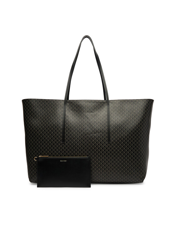 Calvin Klein Torebka Calvin Klein Emblem Aop Large Tote W/ Pouch LV04F3364G Czarny