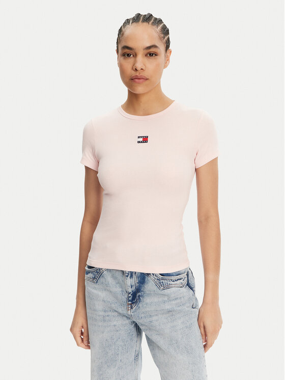 Tommy Jeans Tommy Jeans Póló Badge DW0DW17881 Rózsaszín Slim Fit