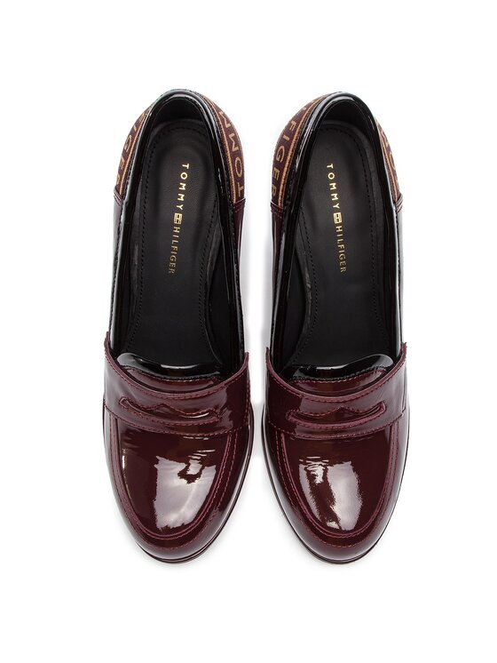 Tommy Hilfiger Pantofi Tommy Hilfiger Iconic Patent Loafer FW0FW04003 Vișiniu