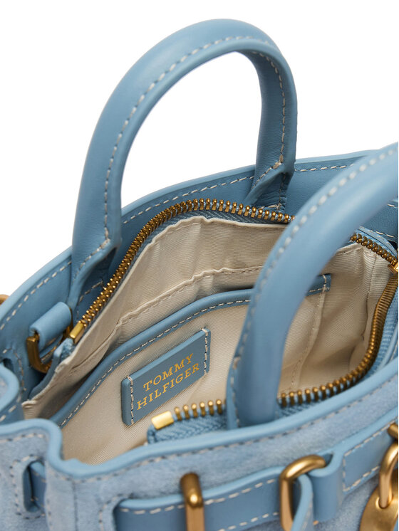Tommy Hilfiger Torbica Tommy Hilfiger American Icon Micro Tote Suede AW0AW18853 Svijetloplava