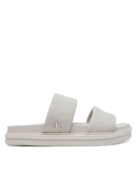 Calvin Klein Jeans Natikači Calvin Klein Jeans Flat Molded Dbl Bar Sandal Cv YM0YM01222 Siva