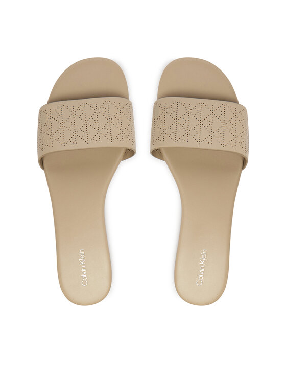 Calvin Klein Klapki Calvin Klein Org Flat Sndl One Bar Lth Aop HW0HW02857 Beżowy