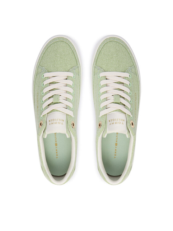 Tommy Hilfiger Sneakersy Tommy Hilfiger Washed Canvas Platform Trainers FW0FW09172 Zelená