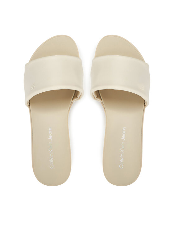 Calvin Klein Jeans Klapki Calvin Klein Jeans Flatform Sandal Slide In Nylon YW0YW01791 Écru