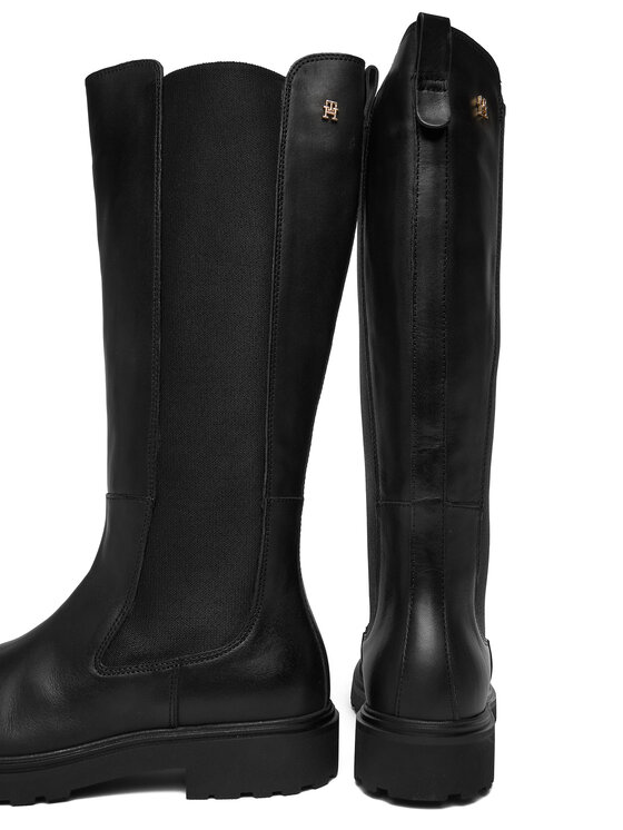 Tommy Hilfiger Cizme Tommy Hilfiger Th Lthr Cleated Long Boot FW0FW08985 Negru