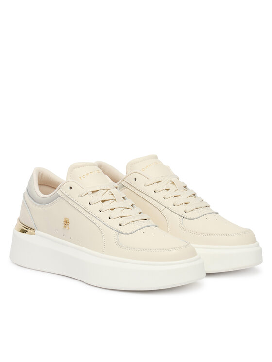 Tommy Hilfiger Superge Tommy Hilfiger Shiny Leather Platform Sneaker FW0FW09364 Écru