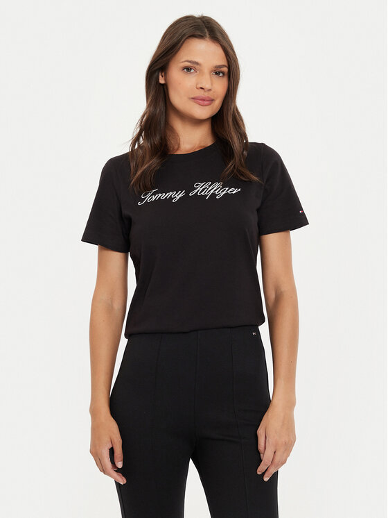 Tommy Hilfiger Tommy Hilfiger Majica Script WW0WW43459 Črna Regular Fit