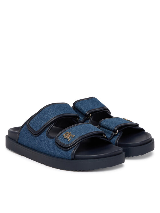 Tommy Hilfiger Şlapi Tommy Hilfiger Double Strap Denim Sandal FW0FW09123 Albastru