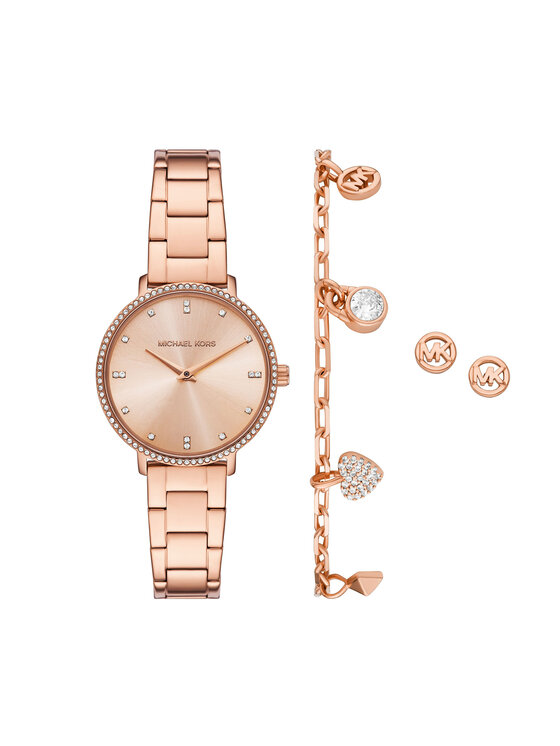 Michael Kors Set ceas, brățară și cercei Michael Kors Pyper Gift Set MK7645SET Aur roz