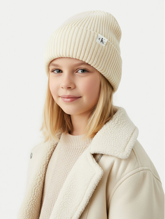 Calvin Klein Jeans Czapka Calvin Klein Jeans Monogram Rib Beanie IU0IU00440 Écru