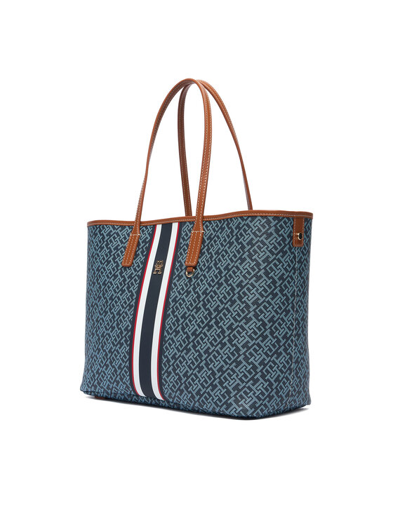 Tommy Hilfiger Дамска чанта Tommy Hilfiger Th Monoplay Tote Stripe Le AW0AW18390 Син