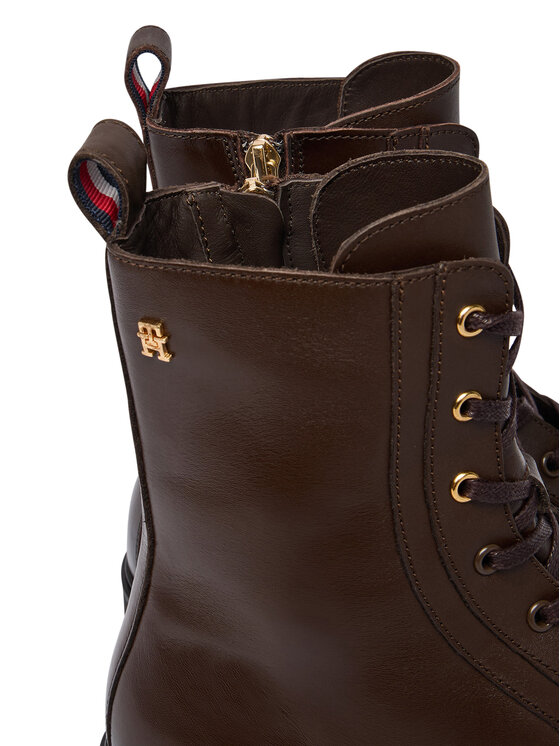 Tommy Hilfiger Μποτίνια Tommy Hilfiger TH Stud Leather Lace-Up Boot FW0FW09571 Καφέ