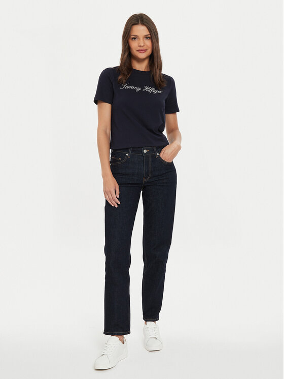 Tommy Hilfiger Tommy Hilfiger T-shirt Script WW0WW43459 Tamnoplava Regular Fit