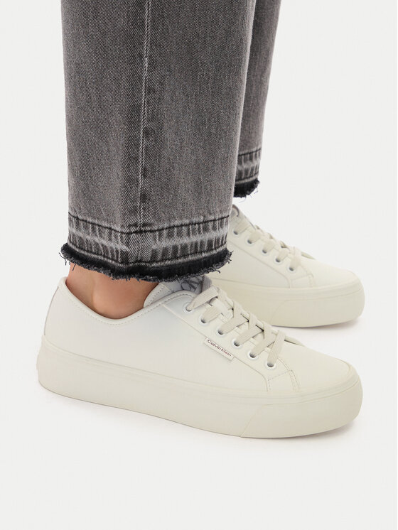 Calvin Klein Sneakersy Calvin Klein Vulc Flatf Lace Up Lth YW0YW01932 Biela