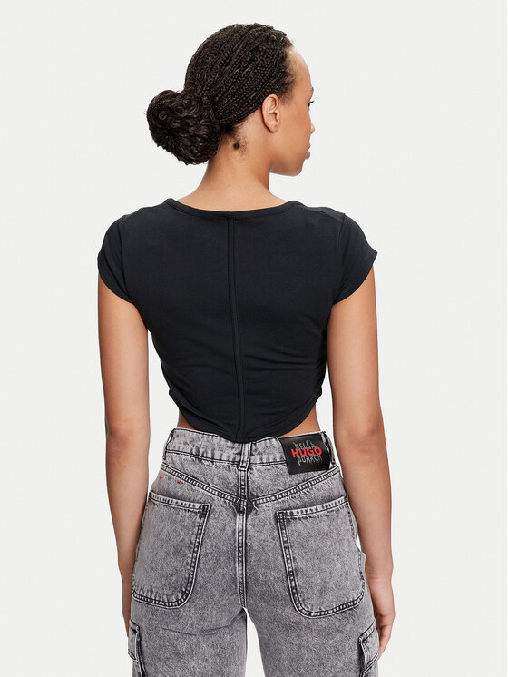 Converse Converse Marškinėliai W Wordmark Corset Top 10026506-A01 Juoda Slim Fit