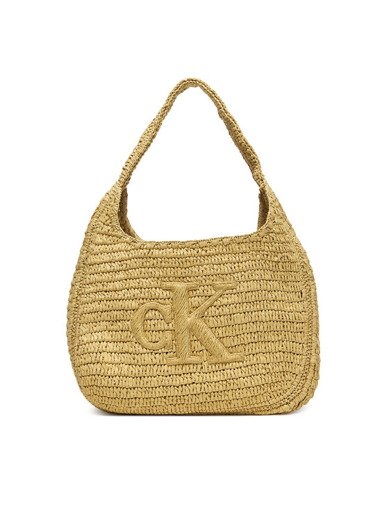 Calvin Klein Soma Calvin Klein Bold Ck Raffia Lg Shoulder Bag LV04F3448G Bēšs