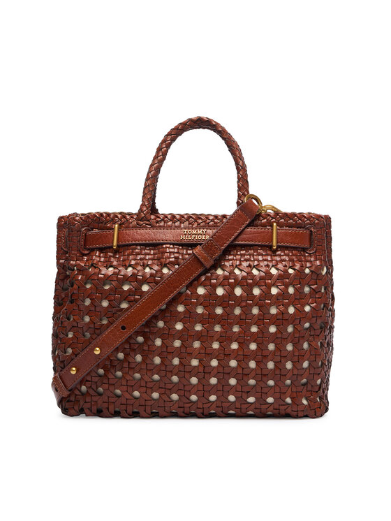 Tommy Hilfiger Ročna torba Tommy Hilfiger American Icon Mini Tote Braided AW0AW18734 Rjava