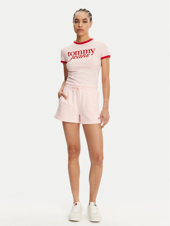 Tommy Jeans Tommy Jeans T-shirt Script Ringer DW0DW20631 Rosa Slim Fit