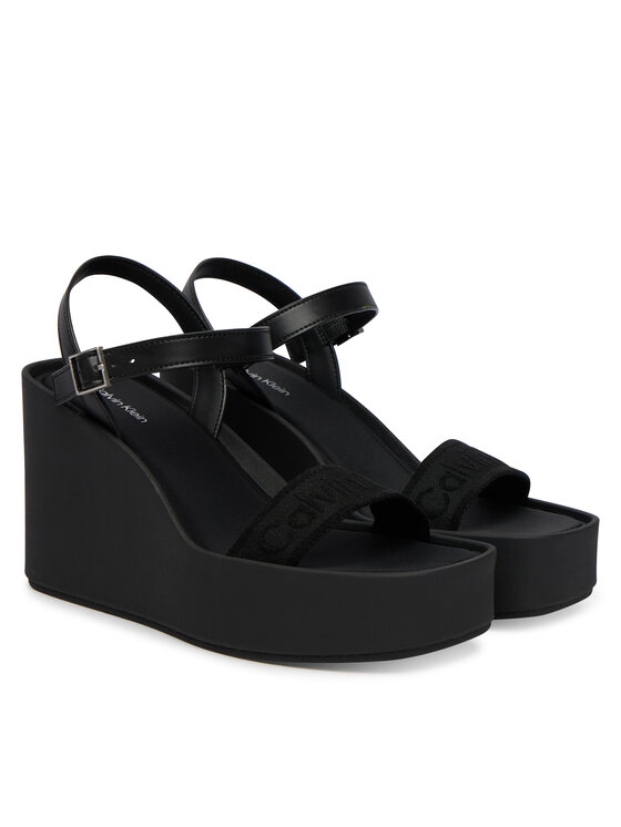 Calvin Klein Sandales Calvin Klein Wedge 70 Sndl Webbing Lth HW0HW02882 Melns