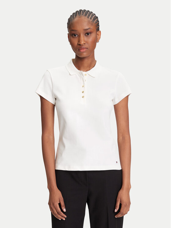 Tommy Hilfiger Tommy Hilfiger Polo marškinėliai Gold Button WW0WW45768 Écru Slim Fit