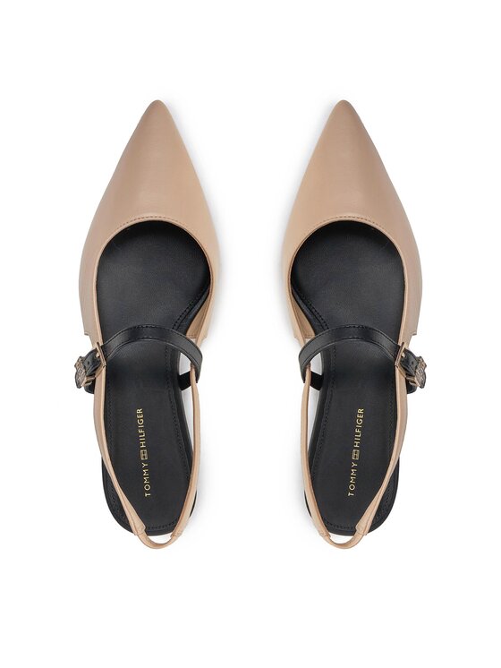 Tommy Hilfiger Sandali Tommy Hilfiger Leather Sling Back Ballerina FW0FW07772 Beige