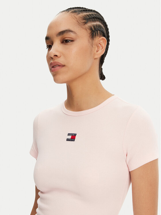 Tommy Jeans Tommy Jeans Póló Badge DW0DW17881 Rózsaszín Slim Fit