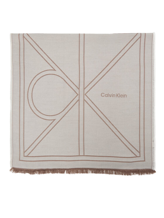 Calvin Klein Szal Calvin Klein Emblem Repeat Lw Shawl W Fringes LV04F8074G Biały