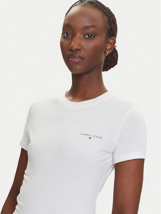 Tommy Jeans Tommy Jeans Majica Linear DW0DW21164 Écru Slim Fit