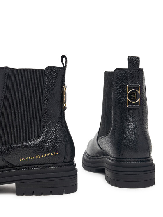 Tommy Hilfiger Členková obuv s elastickým prvkom Tommy Hilfiger Th Emboss Grain Leather Chelsea FW0FW09559 Čierna