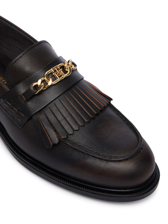 Tommy Hilfiger Loafers Tommy Hilfiger Th Chain Fringe Leather Loafer FW0FW09668 Σκούρο καφέ