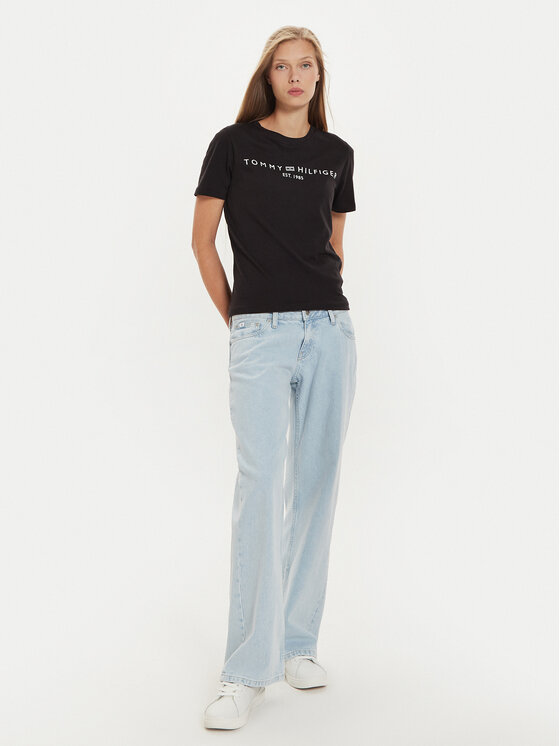 Tommy Hilfiger Tommy Hilfiger Majica Logo WW0WW40276 Črna Regular Fit