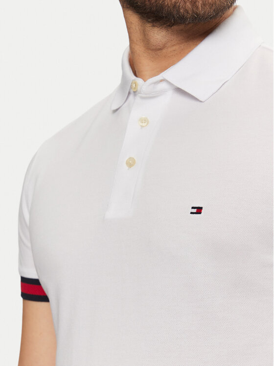 Tommy Hilfiger Tommy Hilfiger Polo marškinėliai Flag Cuff MW0MW37518 Balta Slim Fit