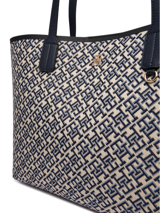 Tommy Hilfiger Ročna torba Tommy Hilfiger Th Icon Tote Jacquard AW0AW18889 Modra