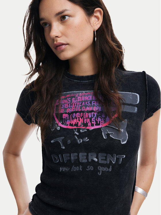 Desigual Desigual T-shirt 25SWTKX6 Siva Slim Fit