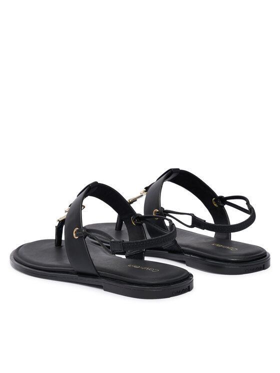Calvin Klein Sandály Calvin Klein Round Flat Sndl Thong Lth Hdw HW0HW02926 Černá