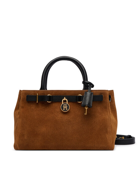Tommy Hilfiger Geantă Tommy Hilfiger American Icon Mini Tote Suede Le AW0AW18202 Maro deschis