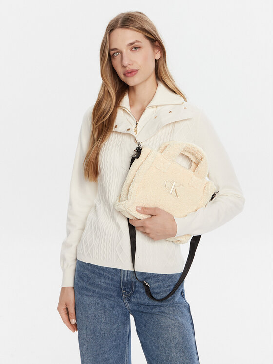 Calvin Klein Jeans Дамска чанта Calvin Klein Jeans Teddy Tote Bag IU0IU00355 Кремав