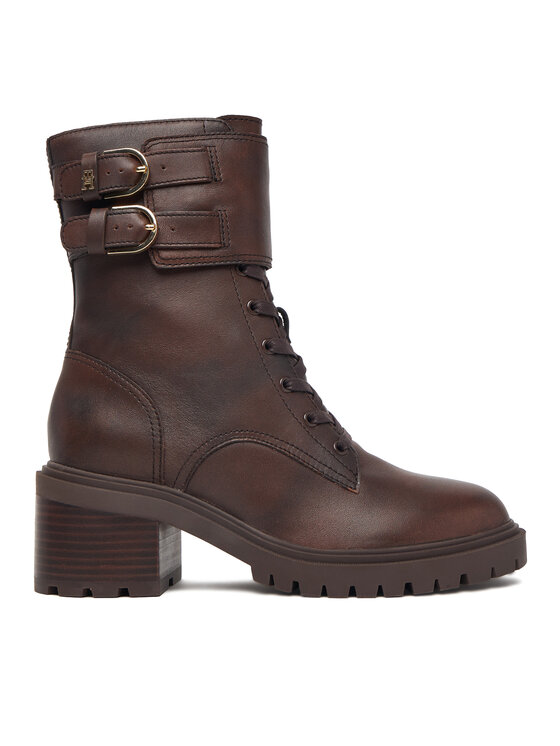 Tommy Hilfiger Bakancs Tommy Hilfiger Block Heel Buckled Lace-Up Boot FW0FW09578 Barna