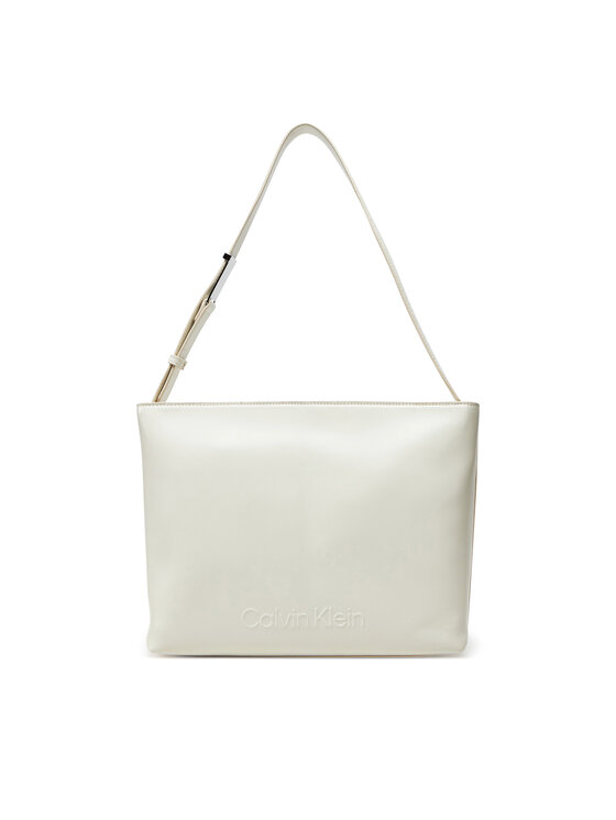 Calvin Klein Ročna torba Calvin Klein Embossed Logo Medium Shopper K60K613172 Kremna